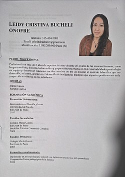 LEIDY CRISTINA BUCHELLI ONOFRE    LICENCIADA EN FILOSOFIA Y LETRAS